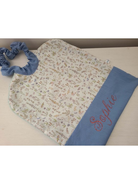 Grande serviette élastiquée liberty Theo pour maternelle ou tissus au choix