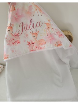 Cape de bain coton petites biches/ éponge de bambou personnalisée