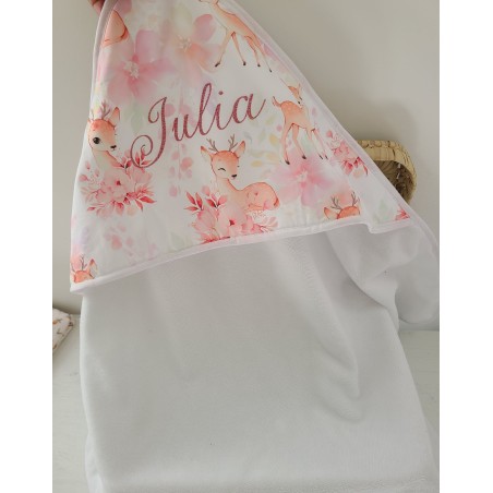 Cape de bain coton petites biches/ éponge de bambou personnalisée