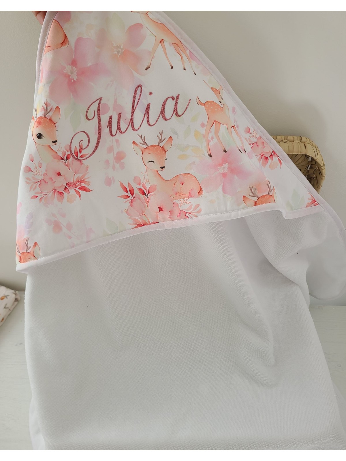 Cape de bain coton petites biches/ éponge de bambou personnalisée
