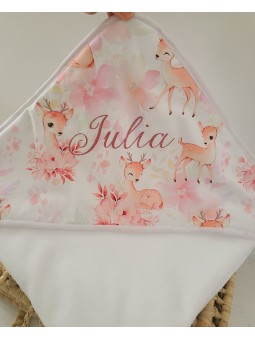 Cape de bain coton petites biches/ éponge de bambou personnalisée