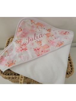 Cape de bain coton petites biches/ éponge de bambou personnalisée