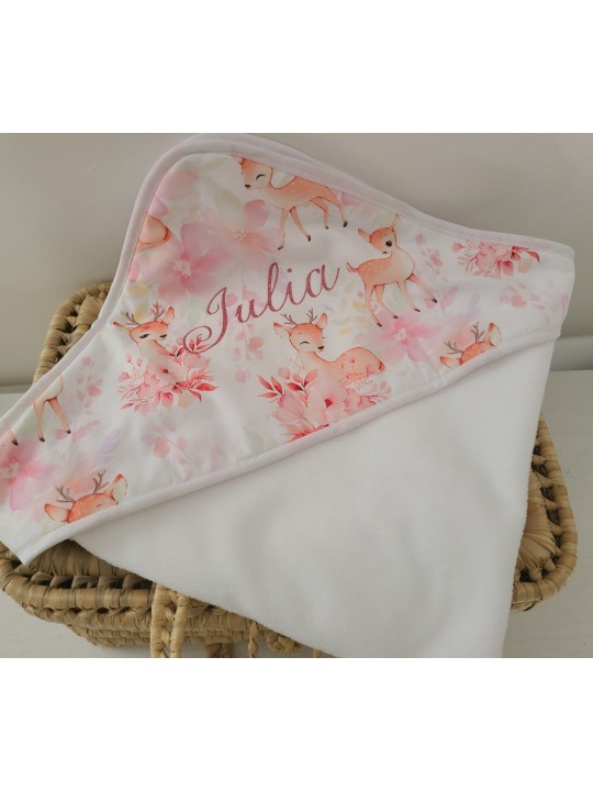 Cape de bain coton petites biches/ éponge de bambou personnalisée