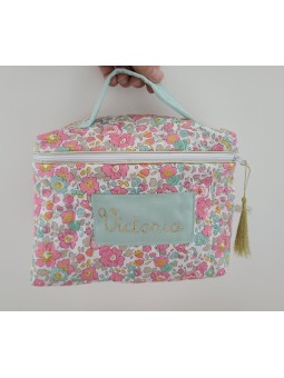 Vanity trousse de toilette personnalisable en liberty Betsy cupcake matelassé