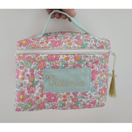 Vanity trousse de toilette personnalisable en liberty Betsy cupcake matelassé