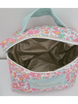 Vanity trousse de toilette personnalisable en liberty Betsy cupcake matelassé