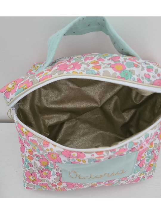 Vanity trousse de toilette personnalisable en liberty Betsy cupcake matelassé