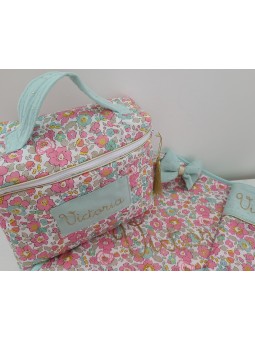 Vanity trousse de toilette personnalisable en liberty Betsy cupcake matelassé