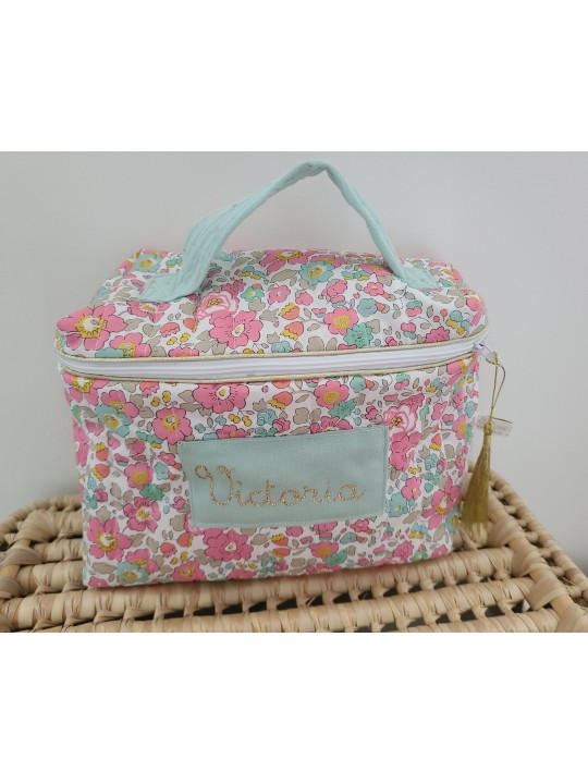 Vanity trousse de toilette personnalisable en liberty Betsy cupcake matelassé