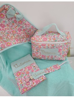Vanity trousse de toilette personnalisable en liberty Betsy cupcake matelassé