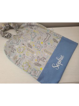 Grande serviette élastiquée petits animaux savane pour maternelle ou tissus au choix