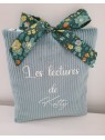 Pochette livre personnalisée en velours vert amande et noeud liberty Betsy