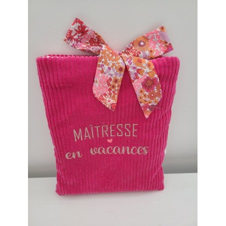 Pochette livre personnalisée en velours fuschia et noeud liberty fluo