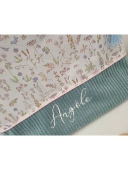Trousse de toilette liberty Theo pastel et velours, personnalisable avec prénom