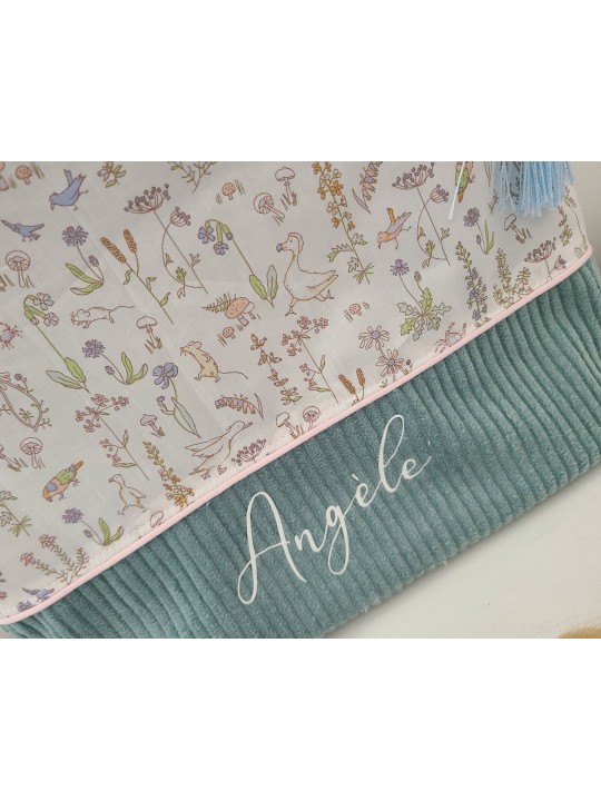 Trousse de toilette liberty Theo pastel et velours, personnalisable avec prénom
