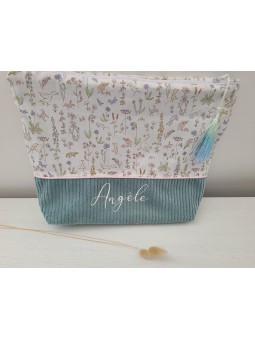 Trousse de toilette liberty Theo pastel et velours, personnalisable avec prénom