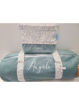 Trousse de toilette liberty Theo pastel et velours, personnalisable avec prénom