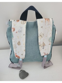Cartable sac à dos personnalisable velours céladon thème petit Prince