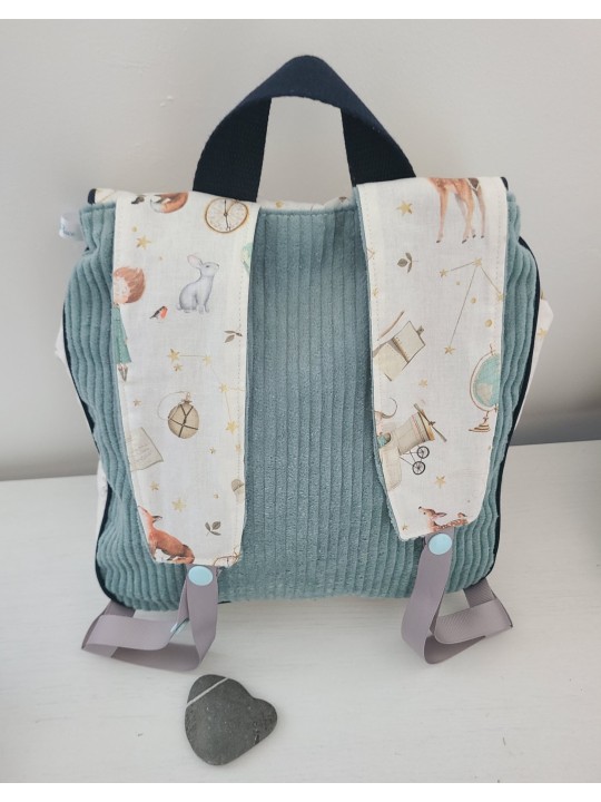 Cartable sac à dos personnalisable velours céladon thème petit Prince