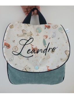 Cartable sac à dos personnalisable velours céladon thème petit Prince