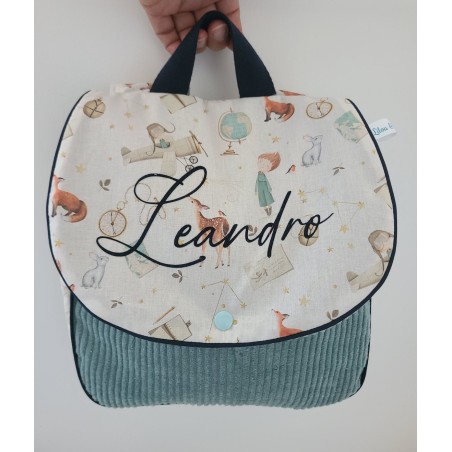 Cartable sac à dos personnalisable velours céladon thème petit Prince