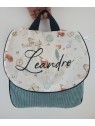 Cartable sac à dos personnalisable velours céladon thème petit Prince