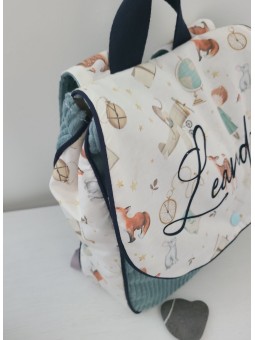 Cartable sac à dos personnalisable velours céladon thème petit Prince