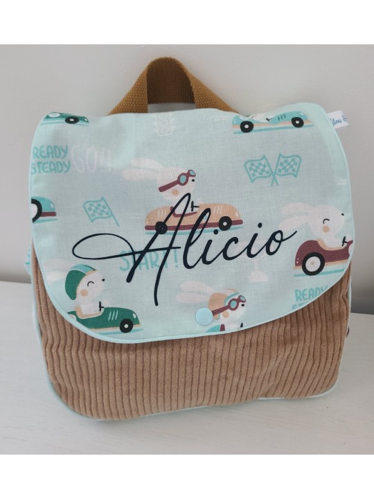 Sac à dos pour entrée en maternelle / crèche personnalisé petites voitures