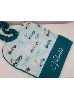 Grande serviette élastiquée petites voitures pour maternelle ou tissus au choix