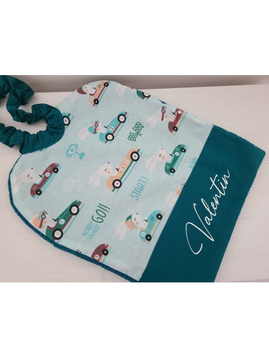 Grande serviette élastiquée petites voitures pour maternelle ou tissus au choix