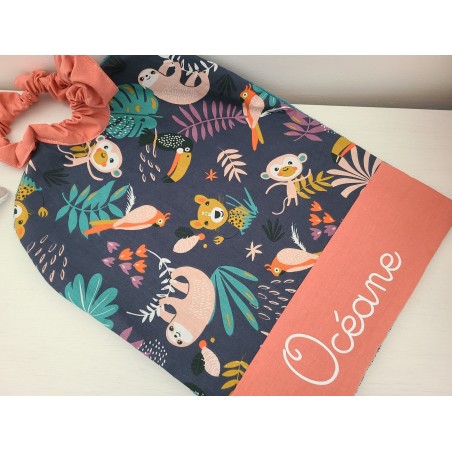 Grande serviette élastiquée animaux de la jungle pour maternelle ou tissus au choix