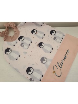 Grande serviette élastiquée et personnalisée pour maternelle, coton pingouins éponge