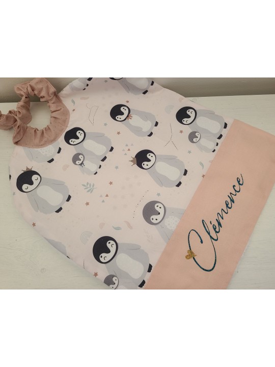Grande serviette élastiquée et personnalisée pour maternelle, coton pingouins éponge