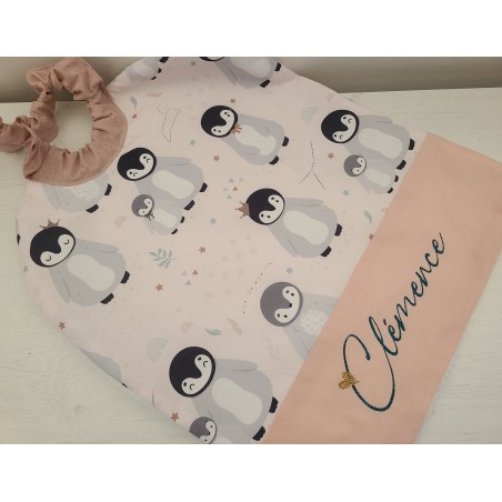Grande serviette élastiquée et personnalisée pour maternelle, coton pingouins éponge