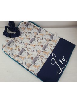 Grande serviette élastiquée et personnalisée pour maternelle en coton animaux/véhicules