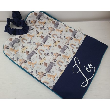 Grande serviette élastiquée et personnalisée pour maternelle en coton animaux/véhicules