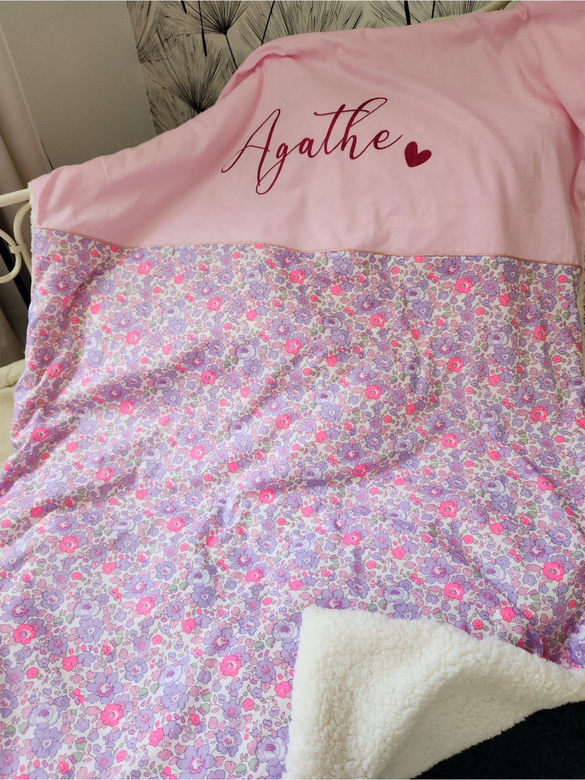 Couverture extra douce liberty Betsy neon personnalisée (cadeau naissance, baptême...)