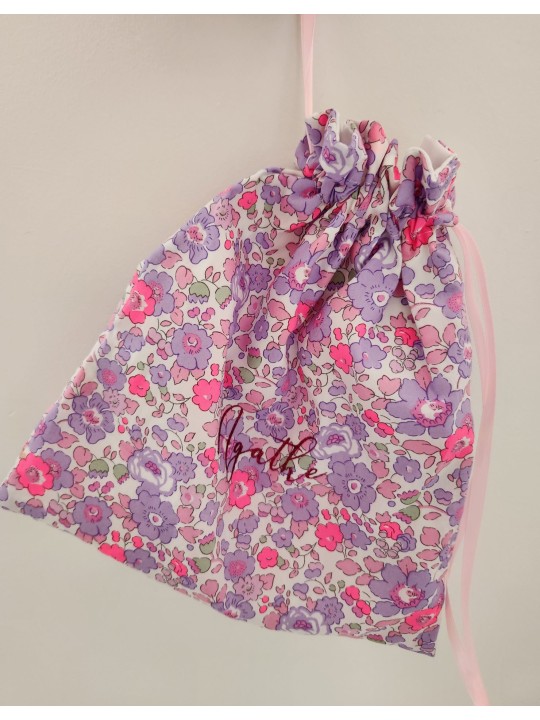 Sac pochon personnalisable pour crèche ou maternelle liberty Betsy neon