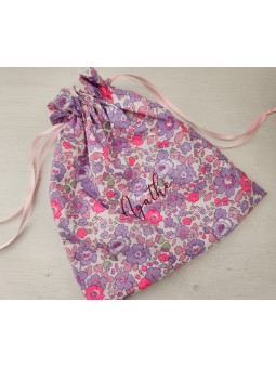 Sac pochon personnalisable pour crèche ou maternelle liberty Betsy neon