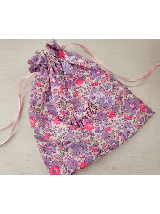 Sac pochon personnalisable pour crèche ou maternelle liberty Betsy neon