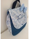 Sac à dos maternelle / crèche velours et liberty Mitsi valeria bleu personnalisé