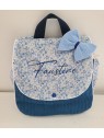 Sac à dos maternelle / crèche velours et liberty Mitsi valeria bleu personnalisé