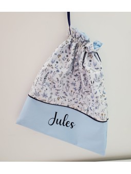 Sac pochon personnalisable pour crèche ou maternelle liberty Theo bleu