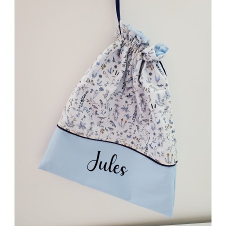 Sac pochon personnalisable pour crèche ou maternelle liberty Theo bleu