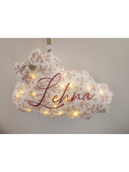 Veilleuse LED nuage personnalisable en double gaze de coton bio fleurie