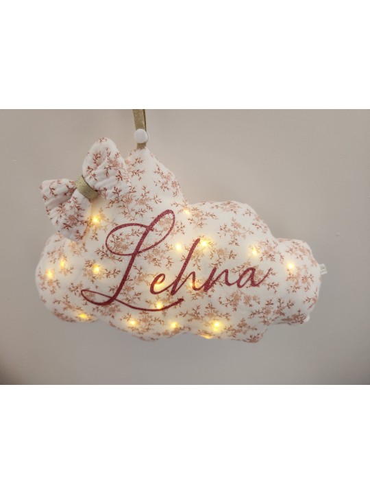 Veilleuse LED nuage personnalisable en double gaze de coton bio fleurie