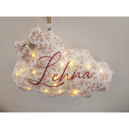 Veilleuse LED nuage personnalisable en double gaze de coton bio fleurie