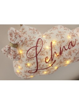 Veilleuse LED nuage personnalisable en double gaze de coton bio fleurie