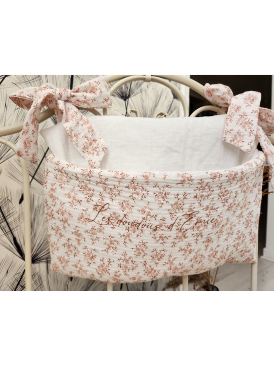 Veilleuse LED nuage personnalisable en double gaze de coton bio fleurie