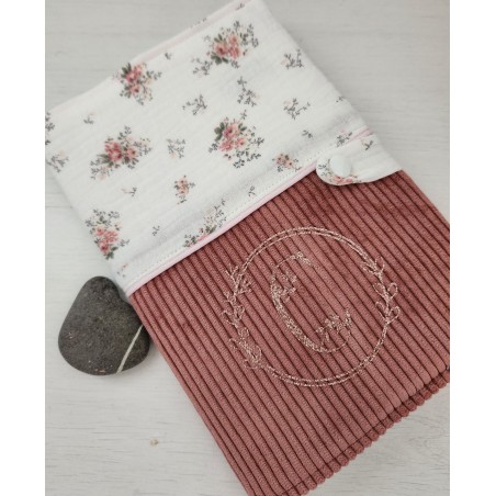 Protège carnet de santé double gaze et velours personnalisable avec prénom
